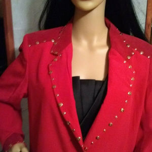 Diane Gilman Silk & Suede Jacket - Cherry Red - M